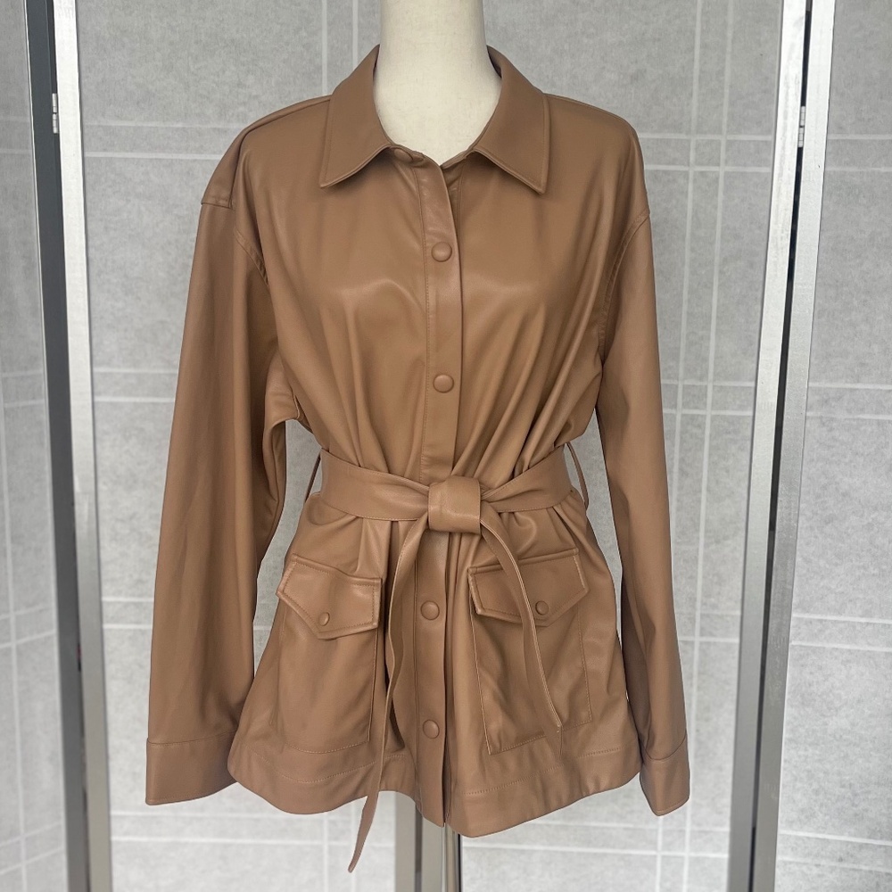 NWOT L'academie Camel Faux Leather Shirt sz XL
